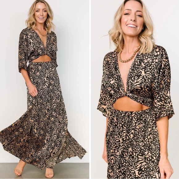 Baltic Born Dresses & Skirts - NWT Baltic Born Morlana Maxi Dress in Black & Tan Print Sz S